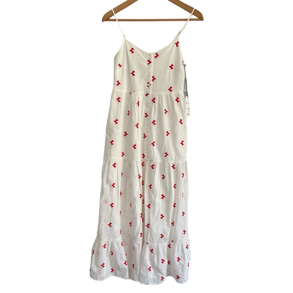 NWT Midi Dress White with Red embroidered design